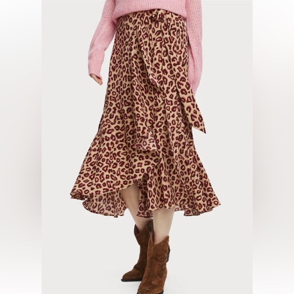 Scotch & Soda “aloha Hula” wrap midi skirt! Animal print! Tiered ruffles Size M - Picture 7 of 16